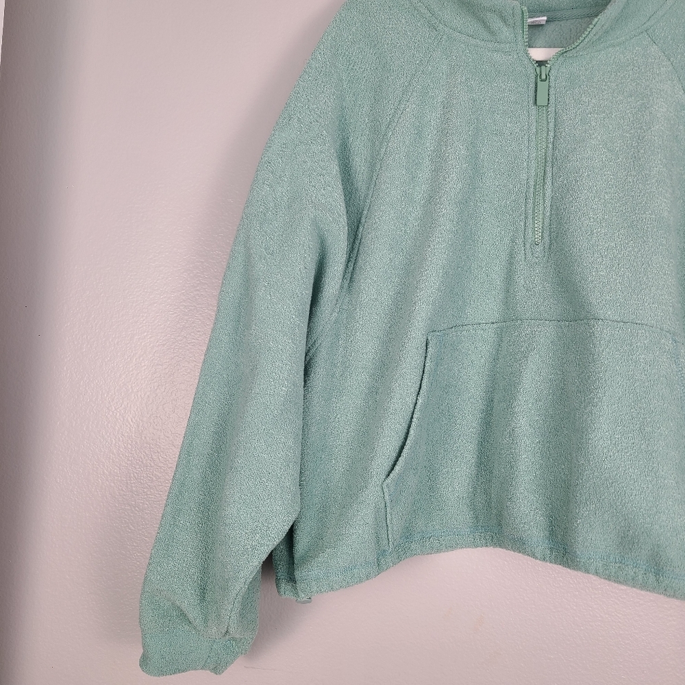 Old Navy Cropped Terry Soft Pullover Quarter Zip Sweater in Pale Seafoam Green - Picture 2 of 6